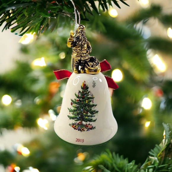 Spode Christmas Tree Bell With Santa Ornament Annual 2013 Ornament Original Box - Picture 1 of 9